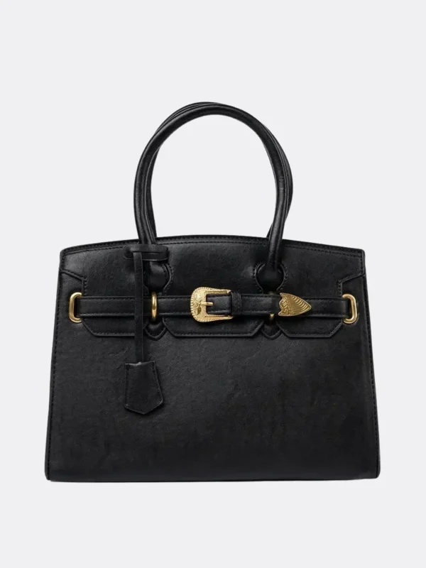 Styvela Black Decorative Gold Buckle Handbag