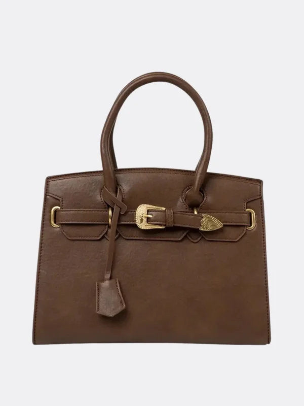 Styvela Brown Decorative Gold Buckle Handbag